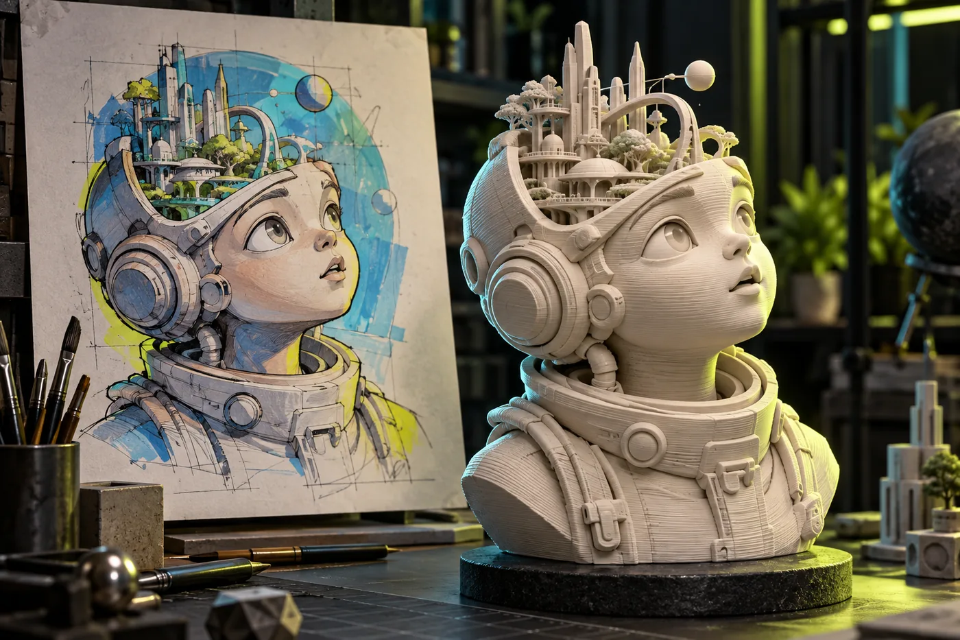 A sculptural model generated from a concept reference